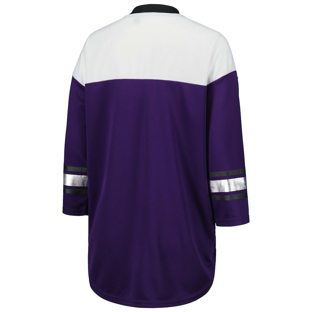 Baltimore Ravens G-III 4Her by Carl Banks Women's Double Team 3/4-Sleeve Lace-Up T-Shirt Purple/White