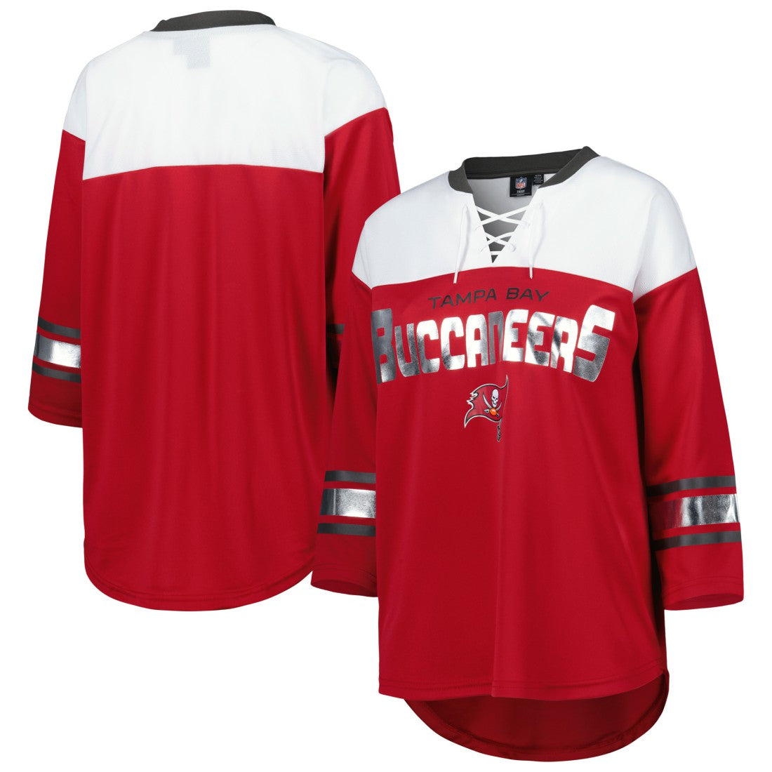 Tampa Bay Buccaneers G-III 4Her by Carl Banks Women's Double Team 3/4-Sleeve Lace-Up T-Shirt Red/White