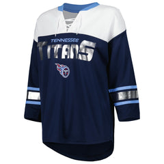 Tennessee Titans G-III 4Her by Carl Banks Women's Double Team 3/4-Sleeve Lace-Up T-Shirt Navy/White