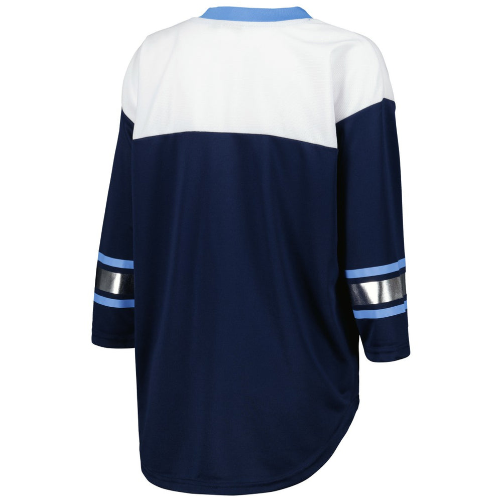 Tennessee Titans G-III 4Her by Carl Banks Women's Double Team 3/4-Sleeve Lace-Up T-Shirt Navy/White