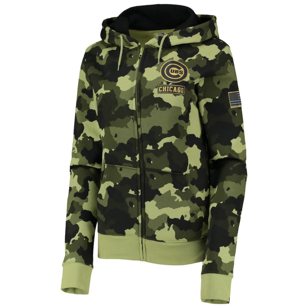 Chicago Cubs New Era Women's 2022 MLB Armed Forces Day Camo Full-Zip Hoodie - Green Hoodies