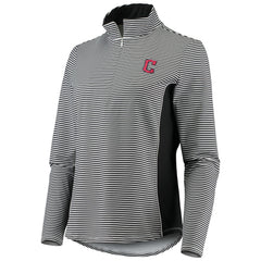 Cleveland Guardians Tommy Bahama Women's Aubrey Stripe Block IslandZone Half-Zip Jacket - Black Jackets