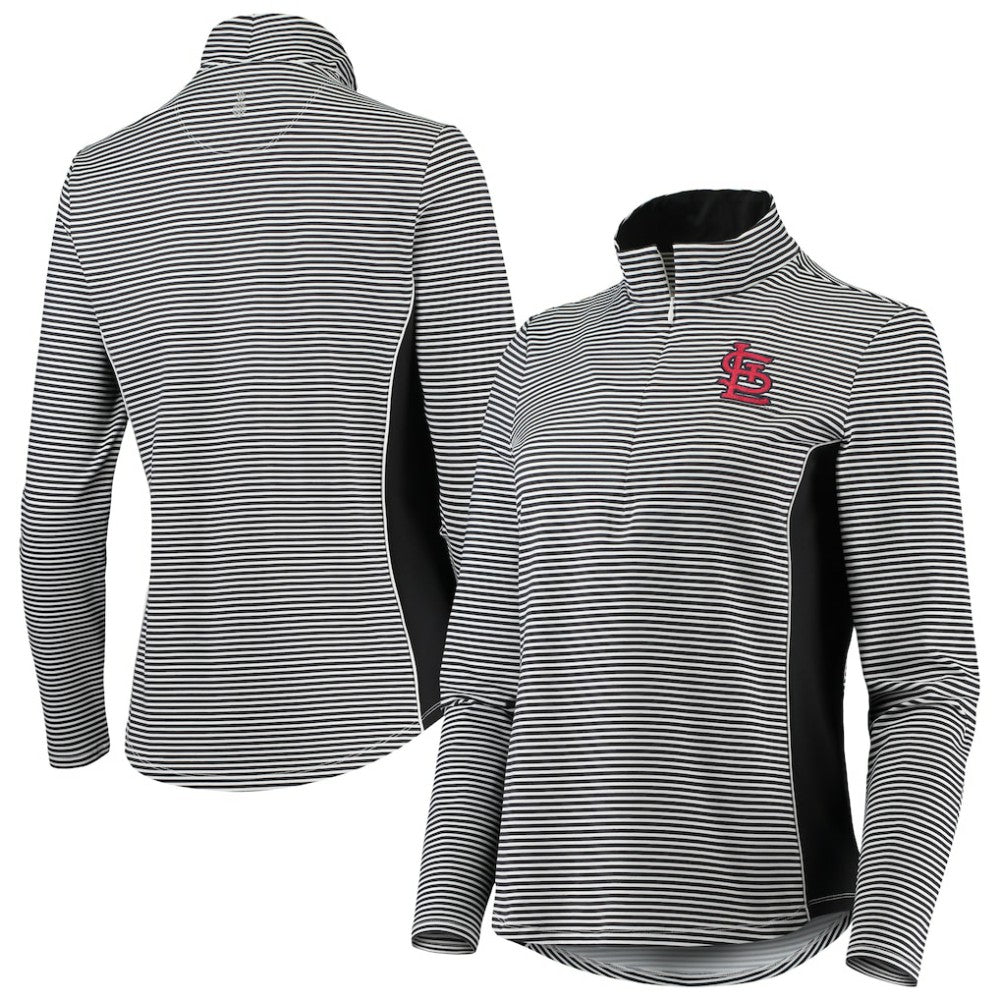 St. Louis Cardinals Tommy Bahama Women's Aubrey Stripe Block IslandZone Half-Zip Jacket - Black Jackets