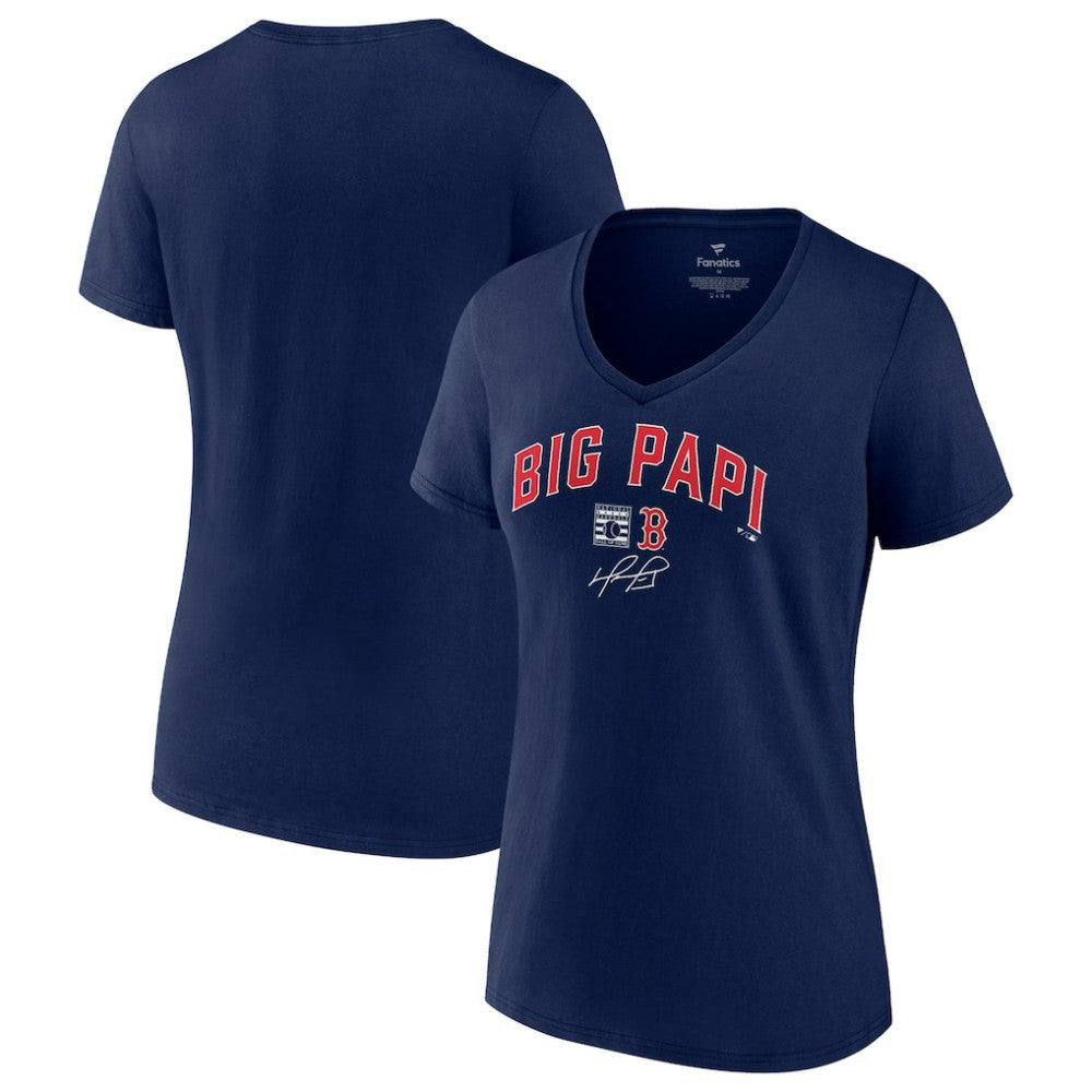 David Ortiz Boston Red Sox Fanatics Women's Big Papi Graphic V-Neck T-Shirt - Navy T-shirts