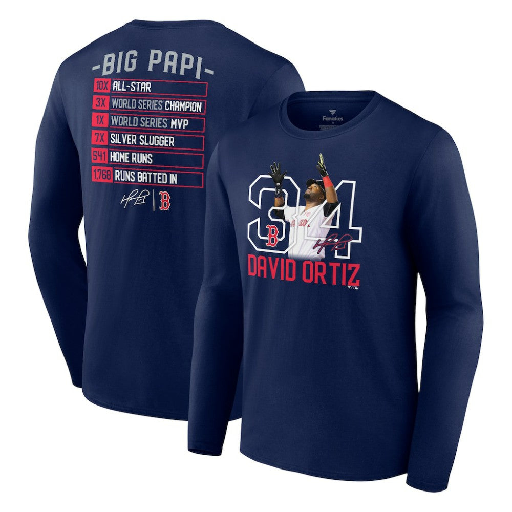 David Ortiz Boston Red Sox Fanatics Stats Resume Long Sleeve T-Shirt - Navy T-shirts