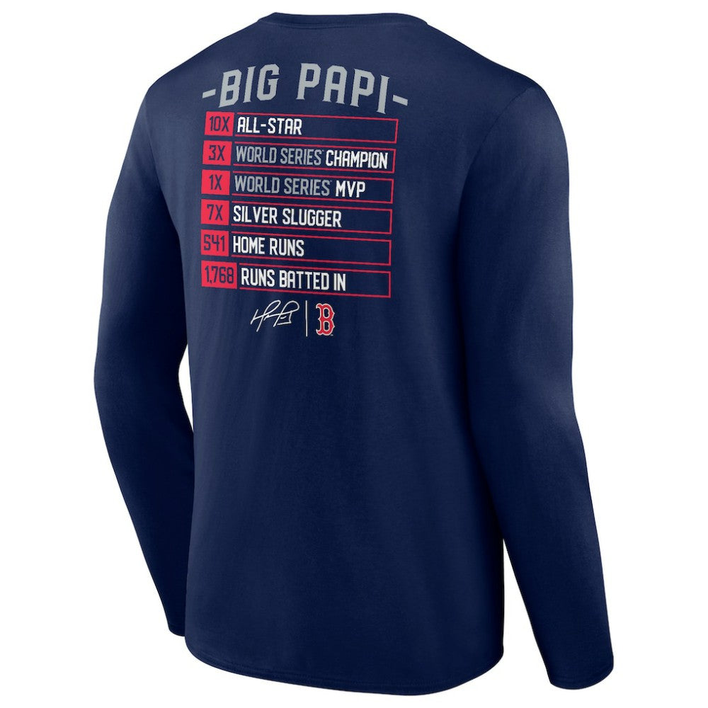 David Ortiz Boston Red Sox Fanatics Stats Resume Long Sleeve T-Shirt - Navy T-shirts