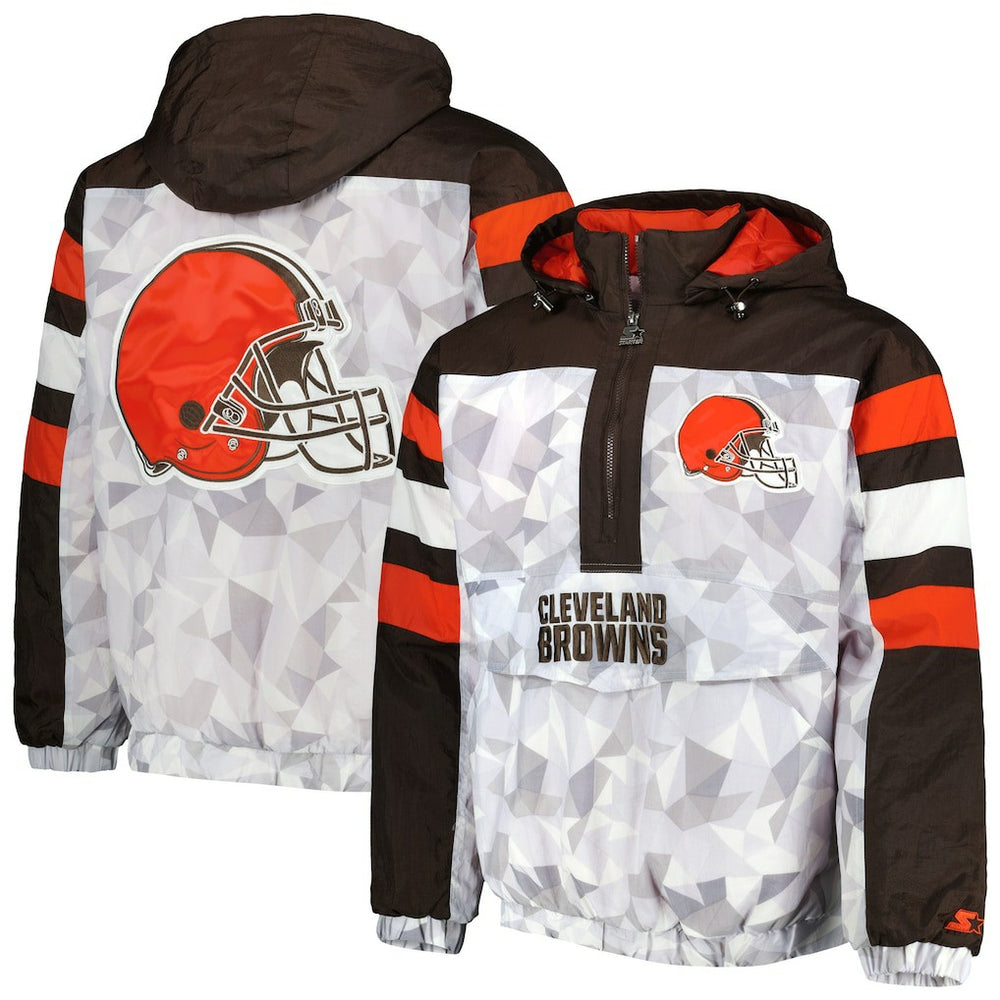Cleveland Browns Starter Thursday Night Gridiron Raglan Half-Zip Hooded Jacket White/Brown