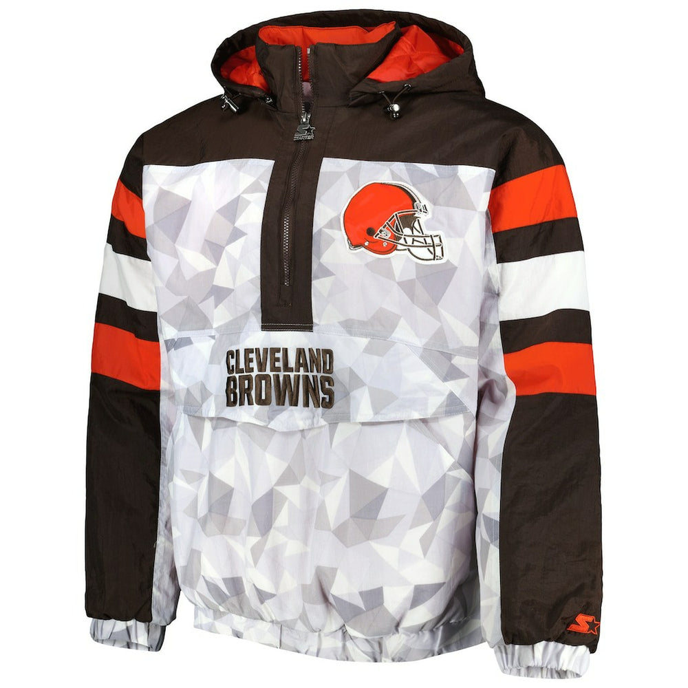 Cleveland Browns Starter Thursday Night Gridiron Raglan Half-Zip Hooded Jacket White/Brown