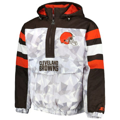 Cleveland Browns Starter Thursday Night Gridiron Raglan Half-Zip Hooded Jacket White/Brown