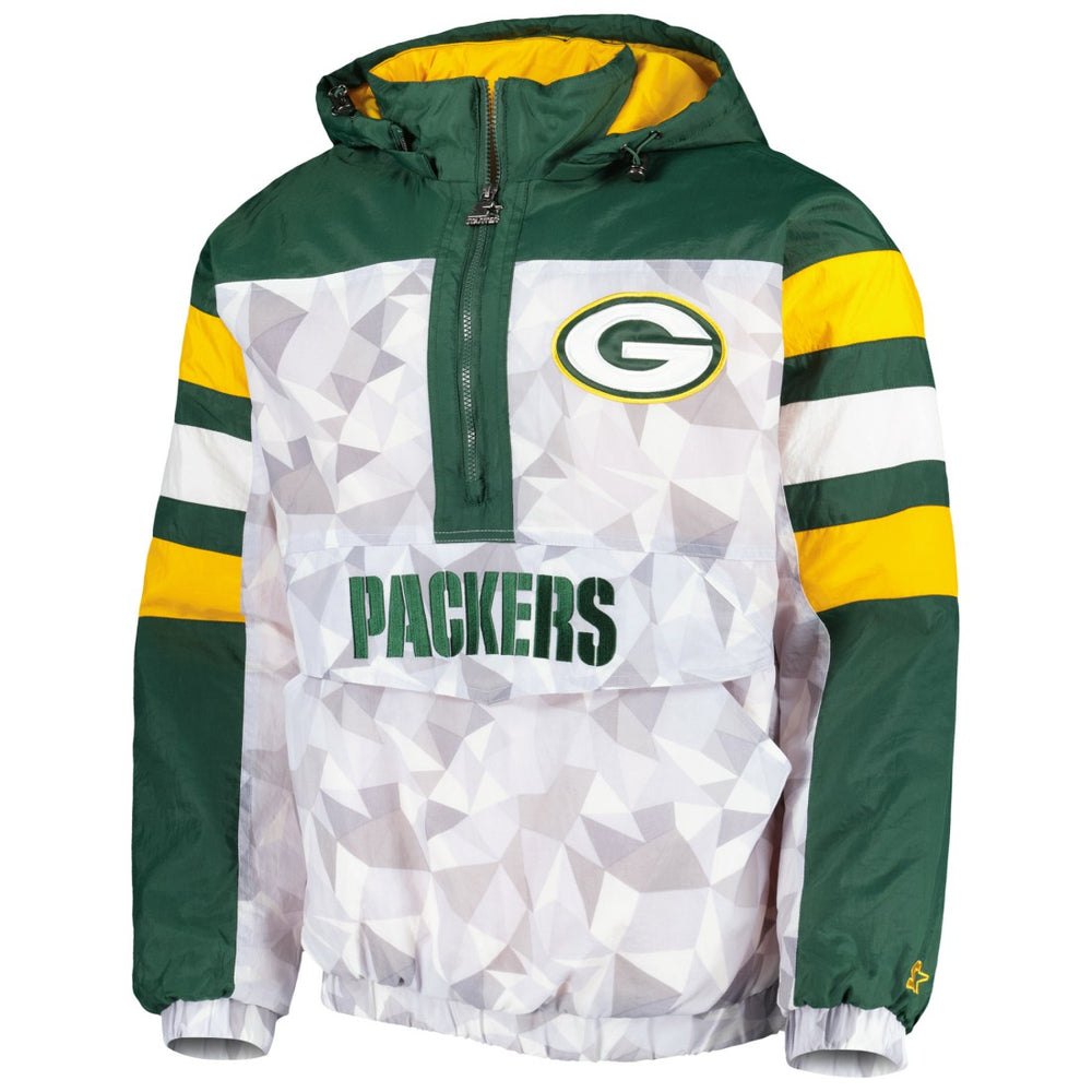 Green Bay Packers Starter Thursday Night Gridiron Raglan Half-Zip Hooded Jacket White/Green