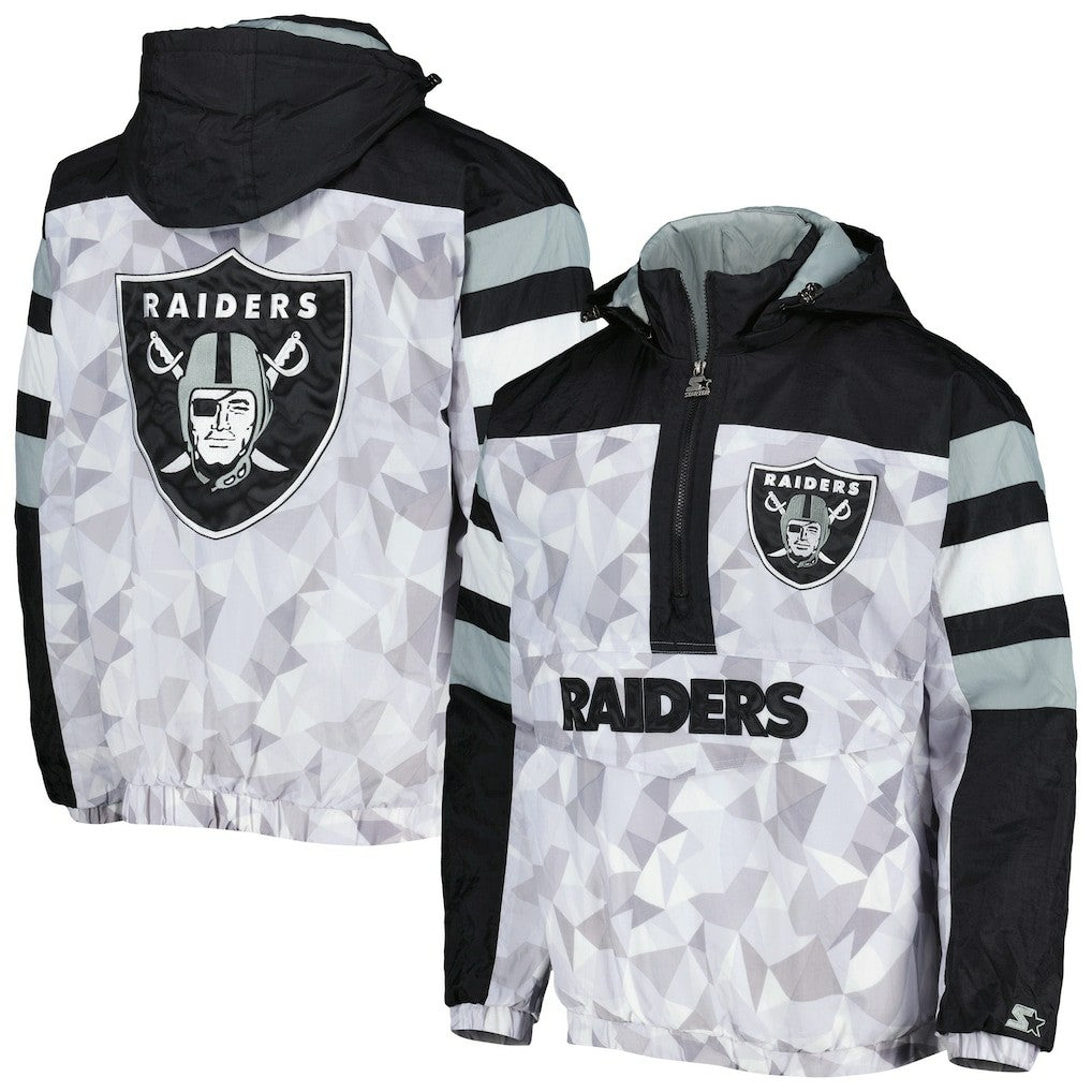 Las Vegas Raiders Starter Thursday Night Gridiron Raglan Half-Zip Hooded Jacket White/Black