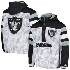 Las Vegas Raiders Starter Thursday Night Gridiron Raglan Half-Zip Hooded Jacket White/Black