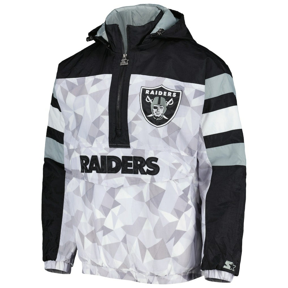 Las Vegas Raiders Starter Thursday Night Gridiron Raglan Half-Zip Hooded Jacket White/Black
