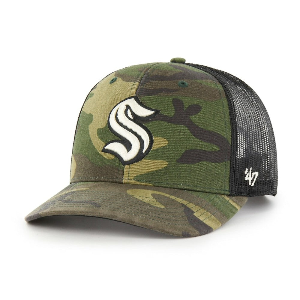 NHL Seattle Kraken '47 Trucker Snapback Hat - Camo/Black