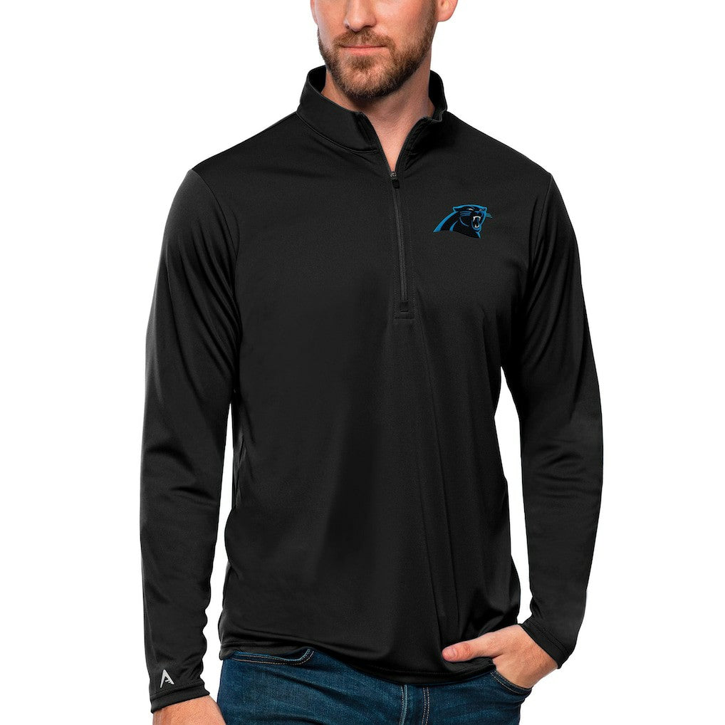 Carolina Panthers Antigua Tribute Quarter-Zip Lightweight Pullover Top Black