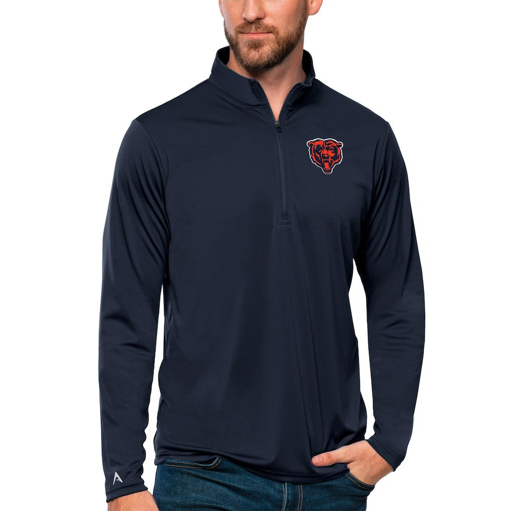 Chicago Bears Antigua Tribute Quarter-Zip Lightweight Pullover Top Navy