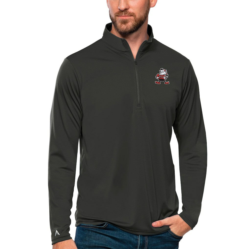 Cleveland Browns Antigua Tribute Quarter-Zip Lightweight Pullover Top Charcoal