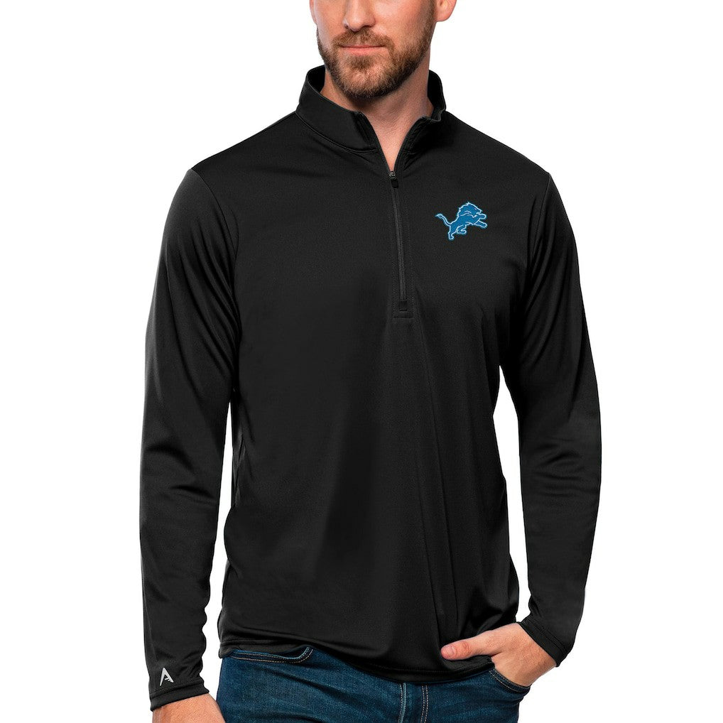 Detroit Lions Antigua Tribute Quarter-Zip Lightweight Pullover Top Black