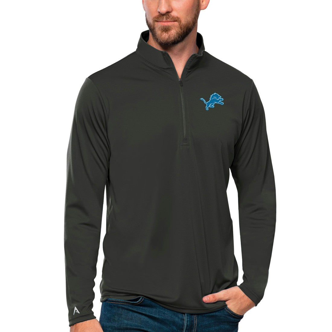 Detroit Lions Antigua Tribute Quarter-Zip Lightweight Pullover Top Charcoal