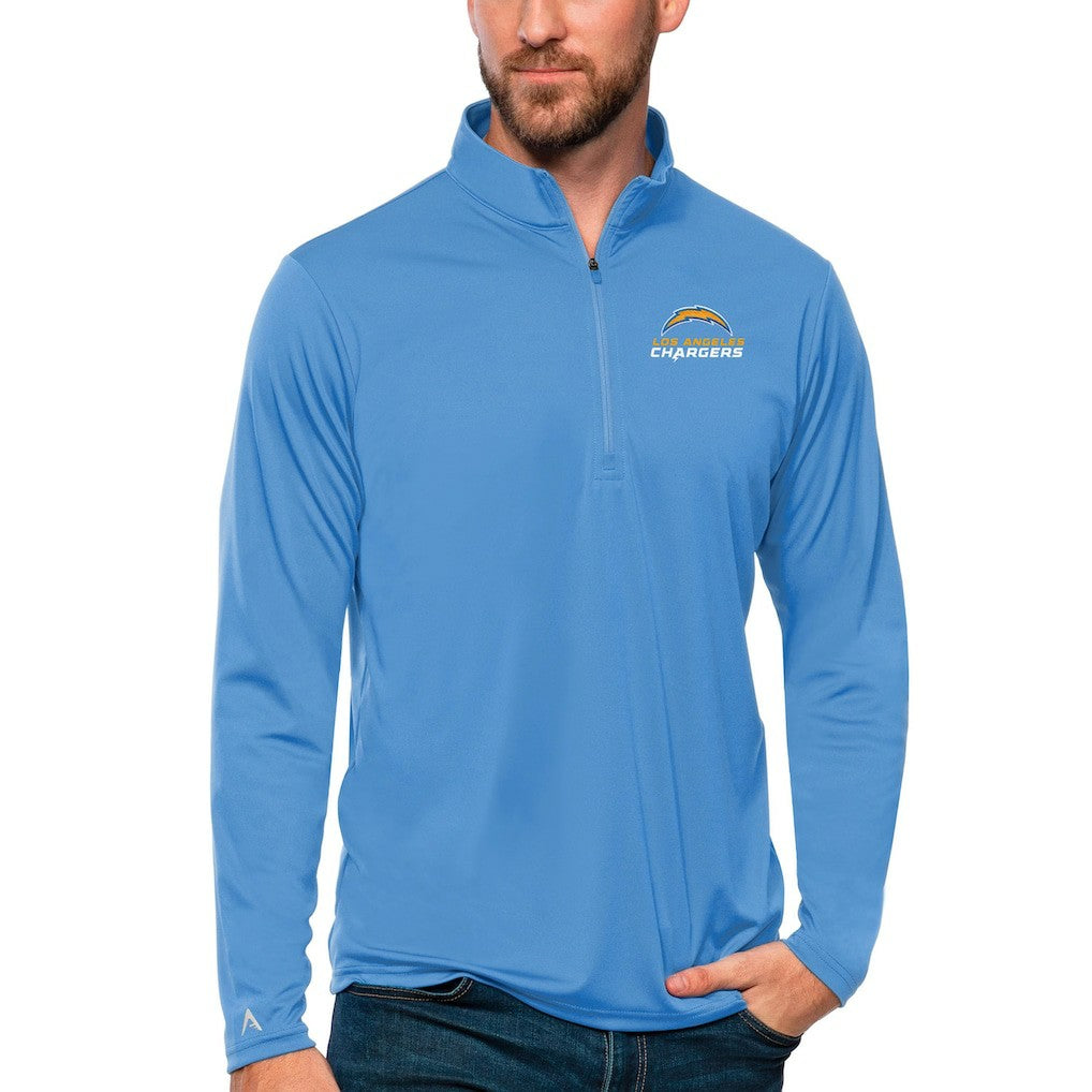 Los Angeles Chargers Antigua Tribute Quarter-Zip Lightweight Pullover Top Powder Blue