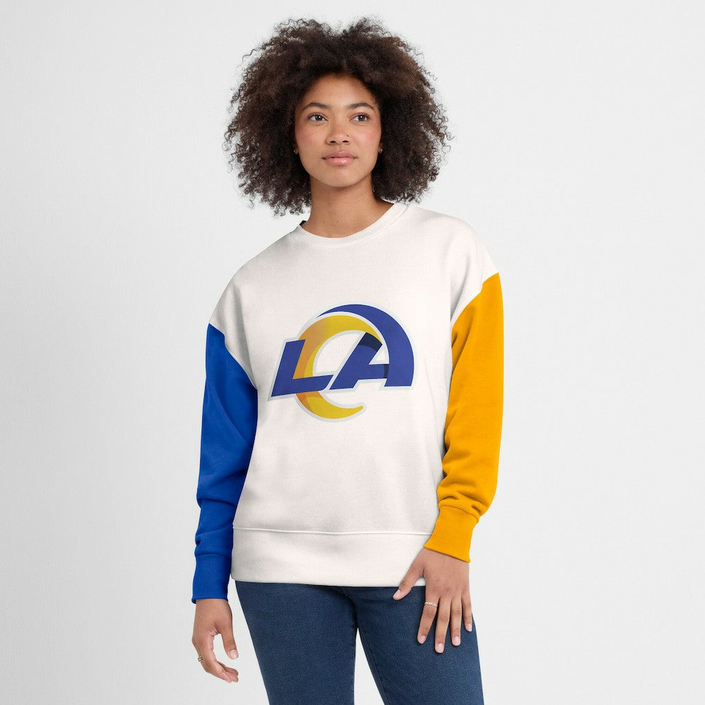 Los Angeles Rams Women's Colorblock Primary Logo Pullover Sweatshirt White