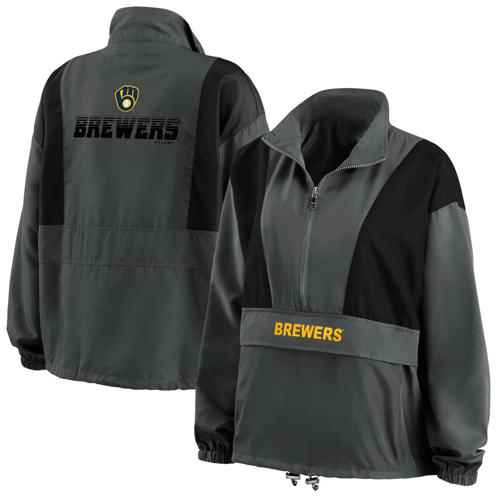 Milwaukee Brewers WEAR by Erin Andrews Women's Packable Half-Zip Jacket - Charcoal Jackets