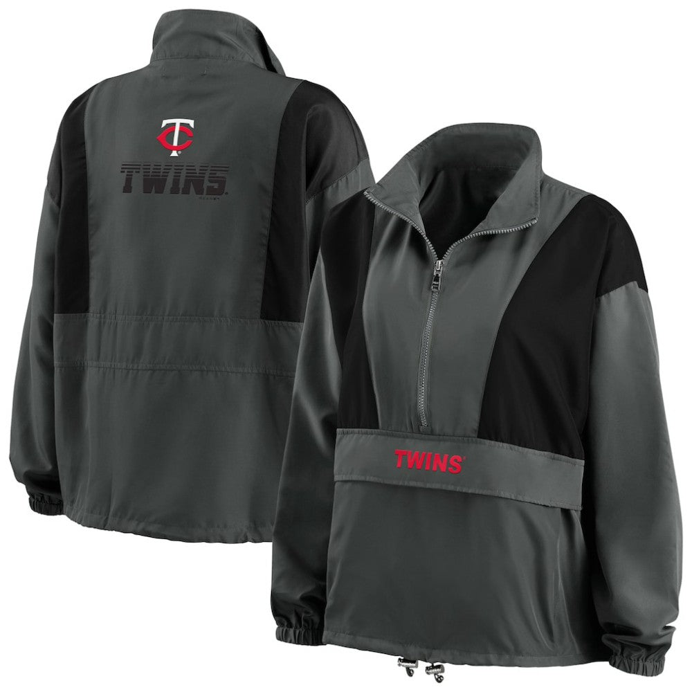 Minnesota Twins WEAR by Erin Andrews Women's Packable Half-Zip Jacket - Charcoal Jackets