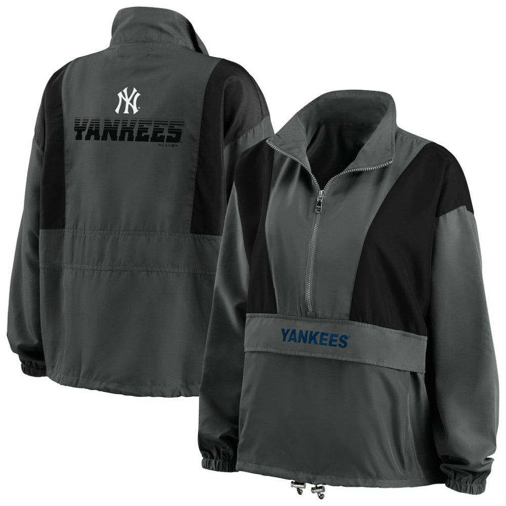 New York Yankees WEAR by Erin Andrews Women's Packable Half-Zip Jacket - Charcoal Jackets