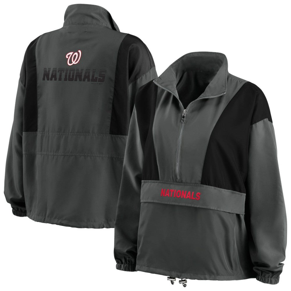Washington Nationals WEAR by Erin Andrews Women's Packable Half-Zip Jacket - Charcoal Jackets