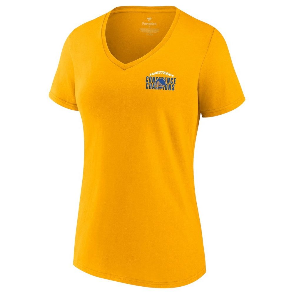 Golden State Warriors Women's 2022 Western Conference Champions Balanced Attack Roster V-Neck T-Shirt Gold