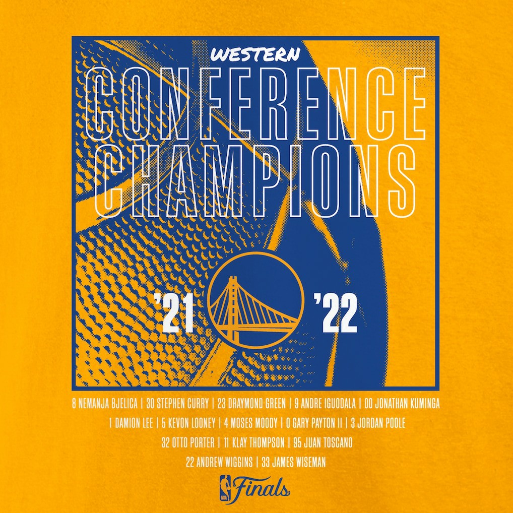 Golden State Warriors Women's 2022 Western Conference Champions Balanced Attack Roster V-Neck T-Shirt Gold