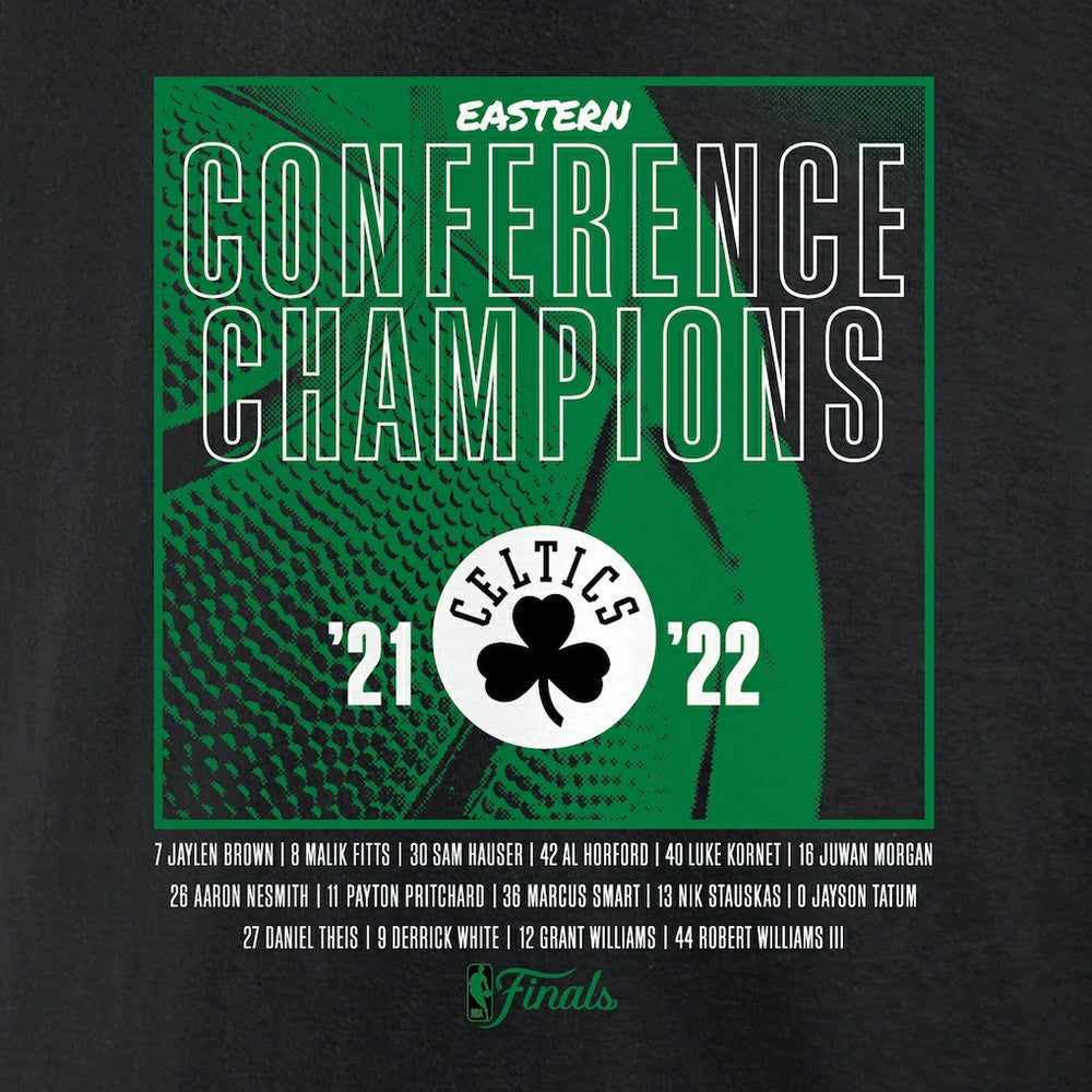 Boston Celtics Women's 2022 Eastern Conference Champions Balanced Attack Roster V-Neck T-Shirt Black