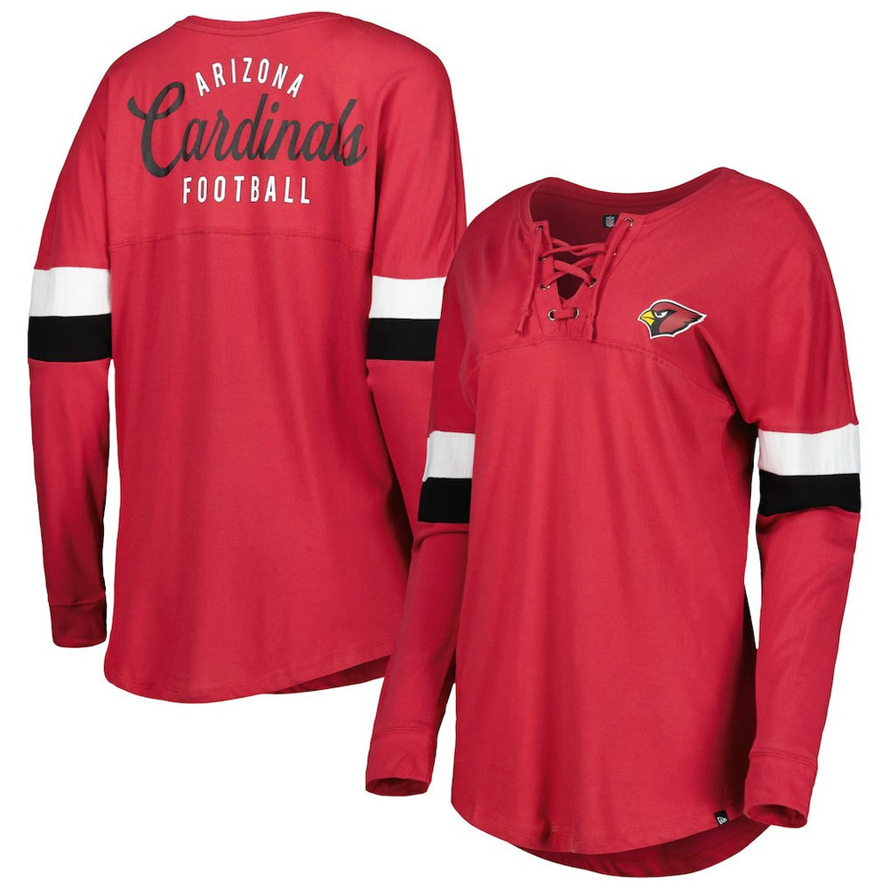 Arizona Cardinals New Era Women's Athletic Varsity Lace-Up Lightweight Long Sleeve T-Shirt Cardinal