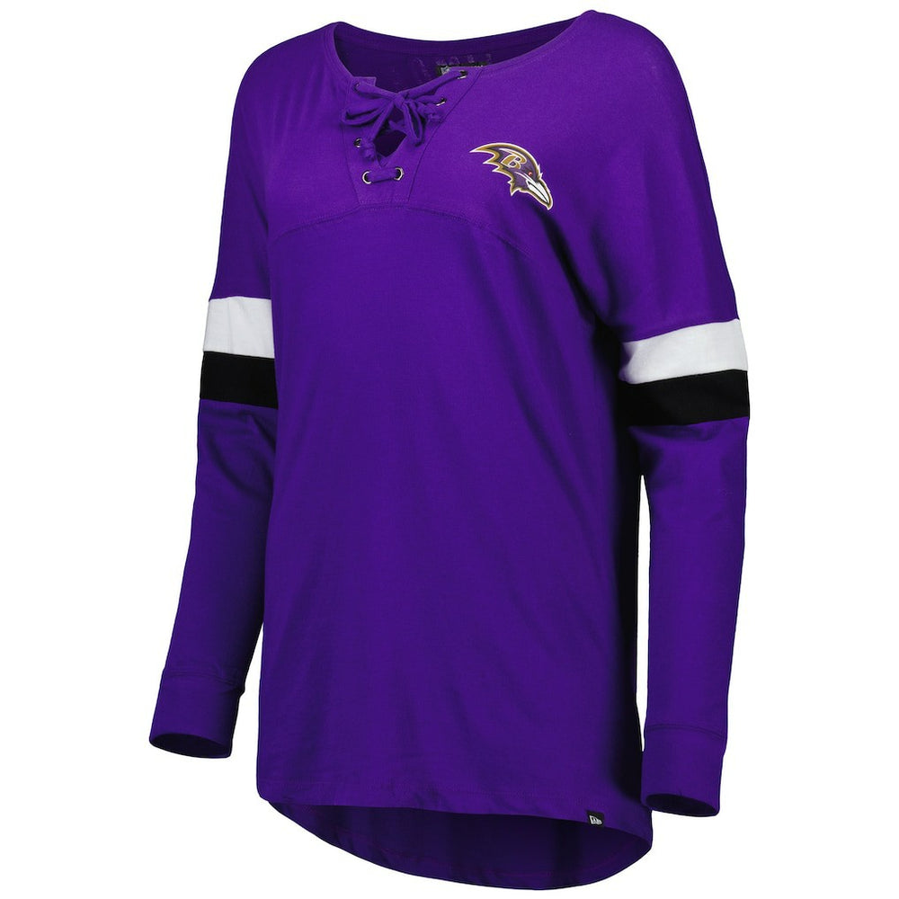 Baltimore Ravens New Era Women's Athletic Varsity Lace-Up Lightweight Long Sleeve T-Shirt Purple