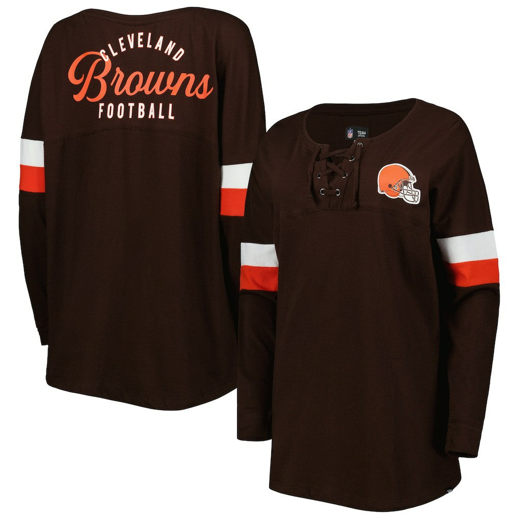 Cleveland Browns New Era Women's Athletic Varsity Lace-Up Lightweight Long Sleeve T-Shirt Brown