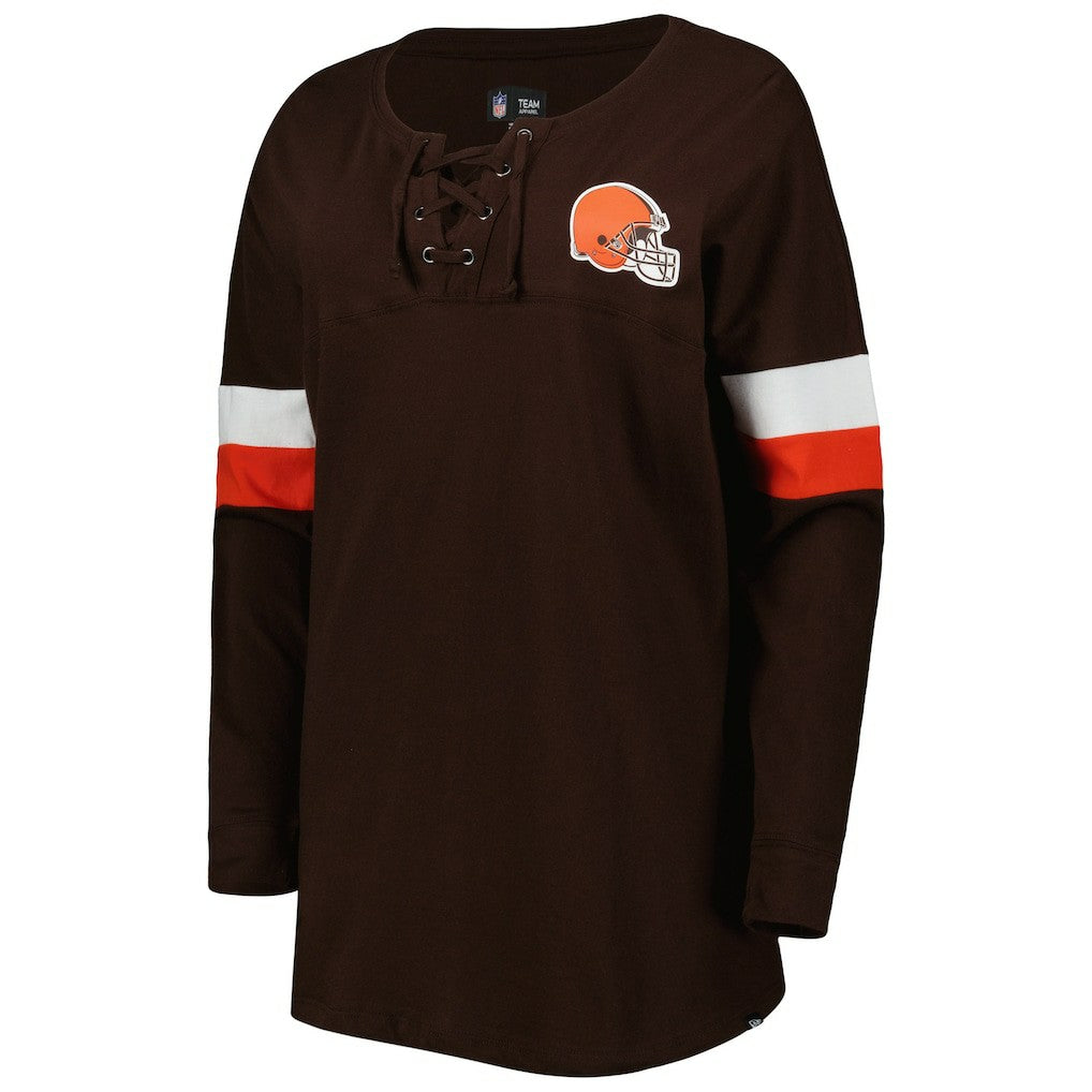 Cleveland Browns New Era Women's Athletic Varsity Lace-Up Lightweight Long Sleeve T-Shirt Brown