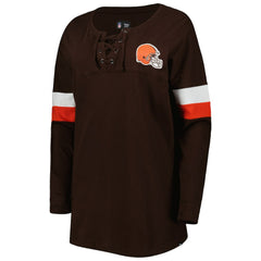 Cleveland Browns New Era Women's Athletic Varsity Lace-Up Lightweight Long Sleeve T-Shirt Brown
