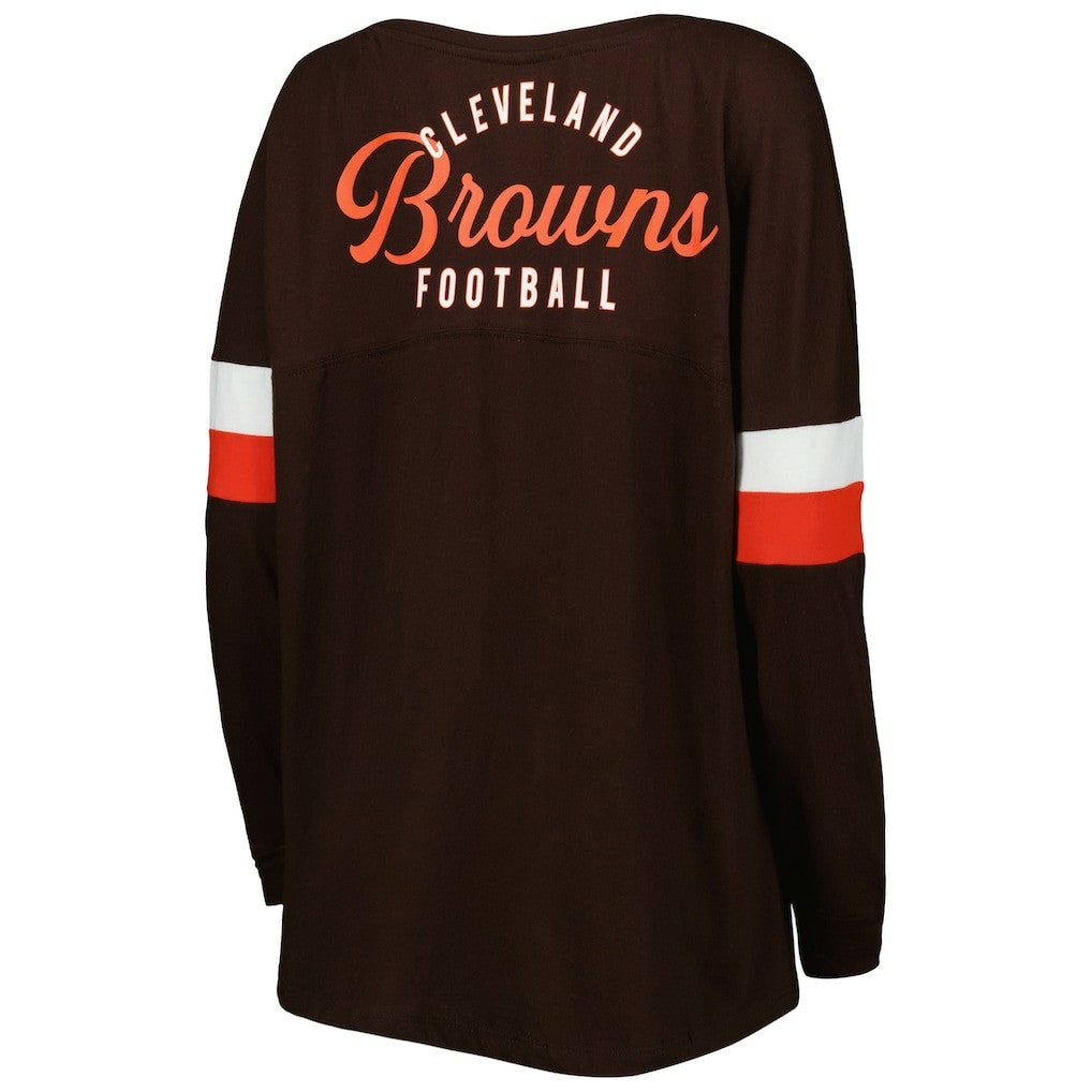 Cleveland Browns New Era Women's Athletic Varsity Lace-Up Lightweight Long Sleeve T-Shirt Brown