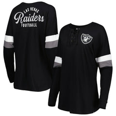 Las Vegas Raiders New Era Women's Athletic Varsity Lace-Up Lightweight Long Sleeve T-Shirt Black