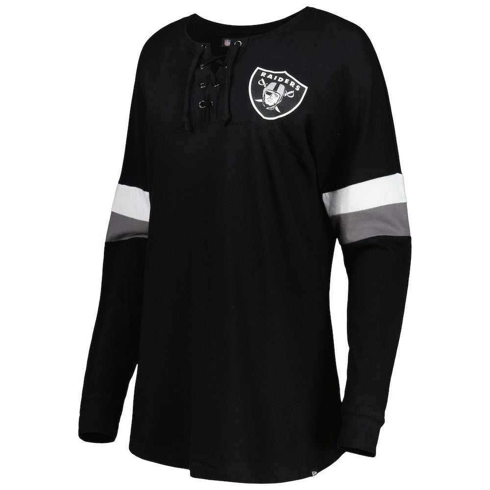 Las Vegas Raiders New Era Women's Athletic Varsity Lace-Up Lightweight Long Sleeve T-Shirt Black