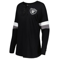 Las Vegas Raiders New Era Women's Athletic Varsity Lace-Up Lightweight Long Sleeve T-Shirt Black