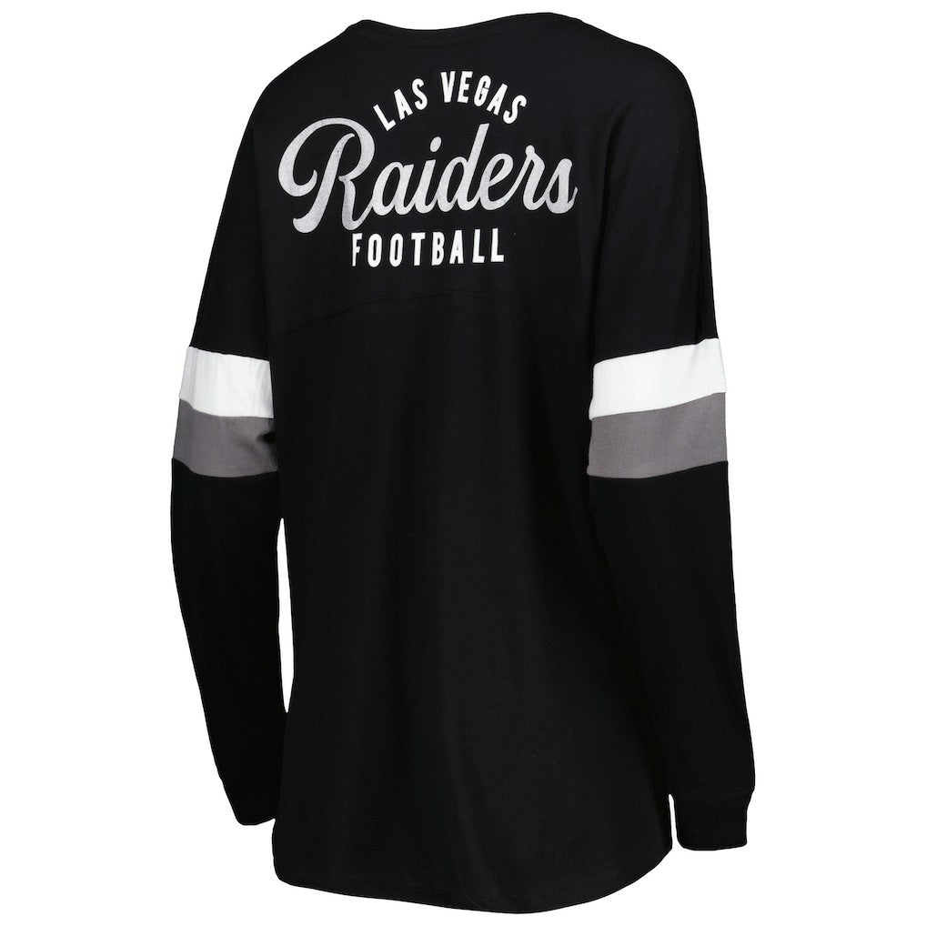 Las Vegas Raiders New Era Women's Athletic Varsity Lace-Up Lightweight Long Sleeve T-Shirt Black
