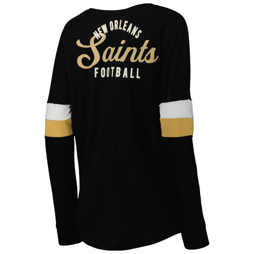 New Orleans Saints New Era Women's Athletic Varsity Lace-Up Lightweight Long Sleeve T-Shirt Black