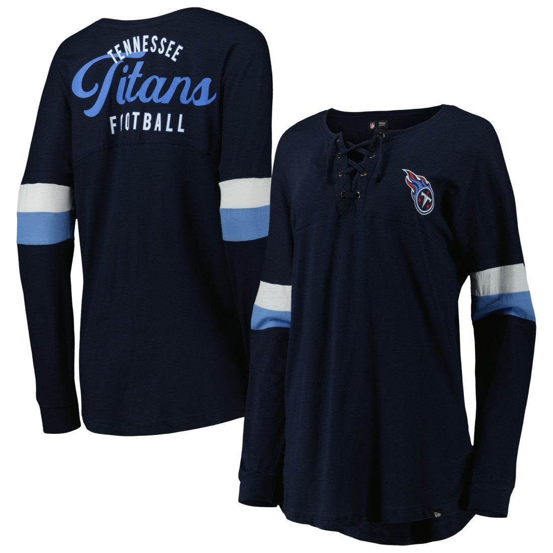 Tennessee Titans New Era Women's Athletic Varsity Lace-Up Lightweight Long Sleeve T-Shirt Navy