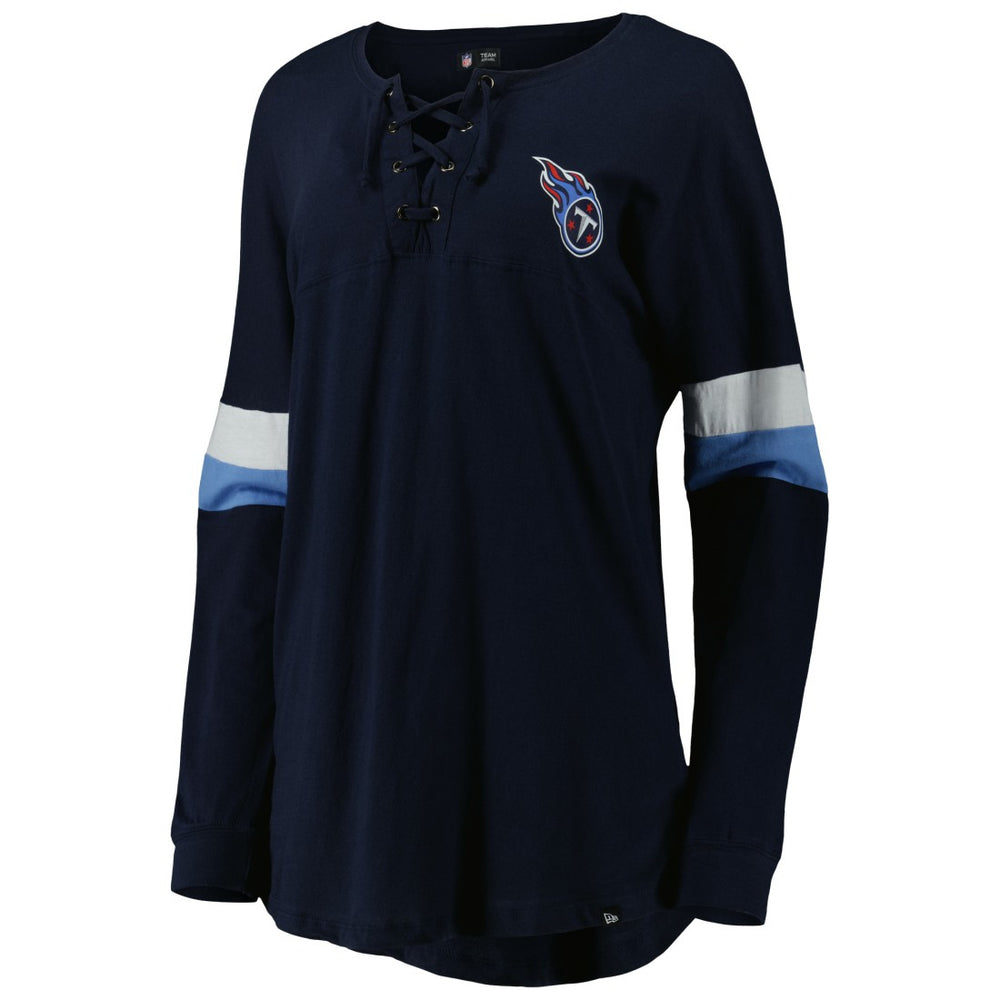 Tennessee Titans New Era Women's Athletic Varsity Lace-Up Lightweight Long Sleeve T-Shirt Navy