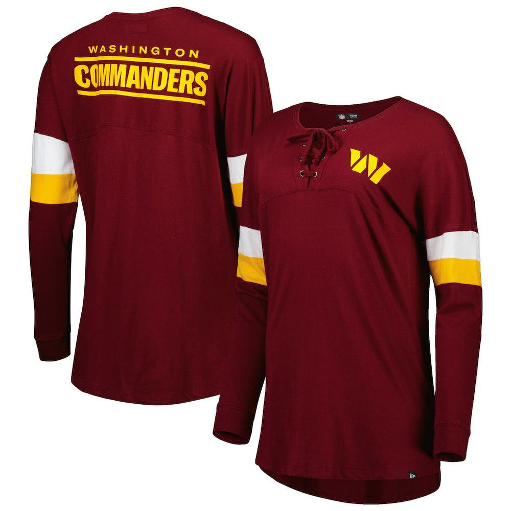 Washington Commanders New Era Women's Athletic Varsity Lace-Up Lightweight Long Sleeve T-Shirt Burgundy