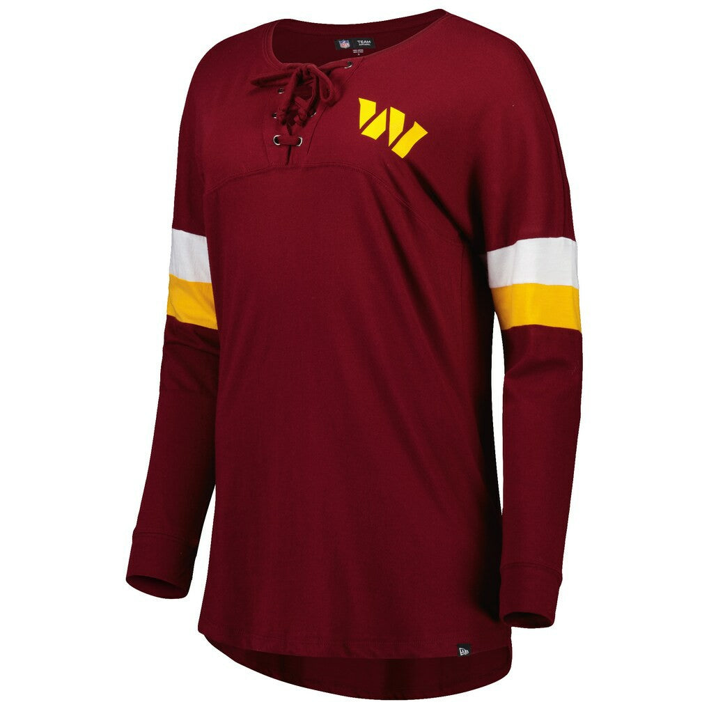 Washington Commanders New Era Women's Athletic Varsity Lace-Up Lightweight Long Sleeve T-Shirt Burgundy