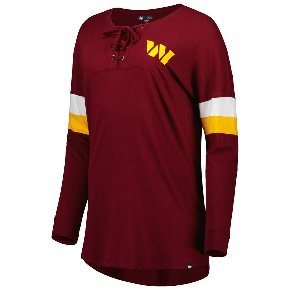 Washington Commanders New Era Women's Athletic Varsity Lace-Up Lightweight Long Sleeve T-Shirt Burgundy
