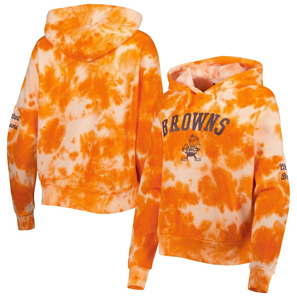 Cleveland Browns New Era Women's Cloud Dye Fleece Pullover Hoodie Orange