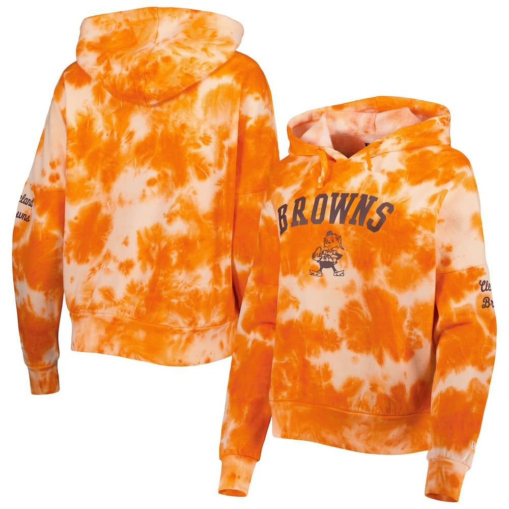 Cleveland Browns New Era Women's Cloud Dye Fleece Pullover Hoodie Orange